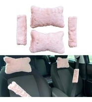 Peluş Ortopedik Araba Seyahat Boyun Yastığı Emniyet Kemer Pedi Seti Pudra Pembe