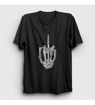 Presmono Unisex Siyah Middle Finger Skeletal Parmak İskelet T-Shirt 512023tt