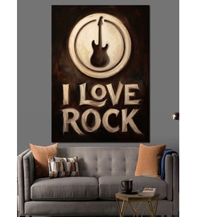 Rock Müzik Temalı Gitar Logosu Dekoratif Kanvas - Mdf Ahşap Tablo