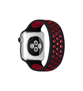 Apple Watch 38mm Ayarlı Delikli Silikon Kordon - Siyah-kırmızı