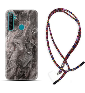 Realme 5i 5 Pro 6i 7 Pro 8 Kılıf Boyun Asklı Rasta Silikon Gri Mermer 1376