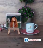 İngilizce Öğretmeni Fotoğraflı Dekoratif Taş, Ahşap Altlıklı Türk Kahvesi Fincanı Hediye Öğretmen Günü Hediyesi (Model 6)