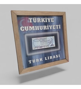 Nostaljik Türk Lirası Hatıra Tablosu - 30X30 cm Dekoratif Ahşap Çerçeve - Ofis ve Ev Hediyesi