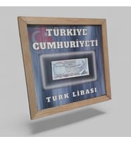 Nostaljik Türk Lirası Hatıra Tablosu - 30X30 cm Dekoratif Ahşap Çerçeve - Ofis ve Ev Hediyesi