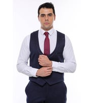 Desenli Kruvaze Koyu Lacivert Erkek Yelek Pantolon Set - Wessi