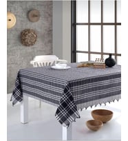 Çok Amaçlı Sofra Bezi&Piknik Örtüsü&Masa Örtüsü Pötikare Desenli Saçağı Bağlamalı Masa Örtüsü Siyah 170 x 170