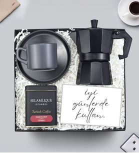 Selamlıque Türk Kahvesi & Moka Pot Cezve &  Double Türk Kahvesi ve Çay Fincanı Babalar Günü Hediye Seti