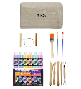 Beyaz Seramik Hamuru 3 kg Akrilik Set Pastel Renk 6lı 60cc Ebeşuar Seti Seramik Set
