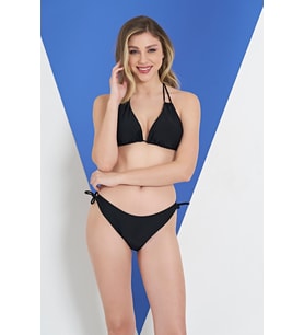Ruko Maio 2318-4 Kadın Üçgen Boyundan Bağlamalı İpli Bikini (Siyah)
