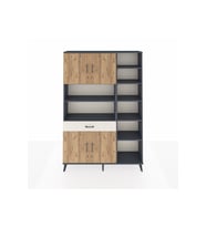 Arges Dolap 10 Raflı Tek Çekmeceli 4 Kapaklı 132x30x195 Antrasit-Çam/Aytaşı