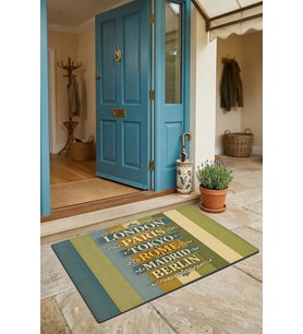 Valerine Life Kapı Önü Paspası 45x70cm Kaymaz Taban Dekoratif iç Dış Mekan Dünya Başkentleri Yazılı