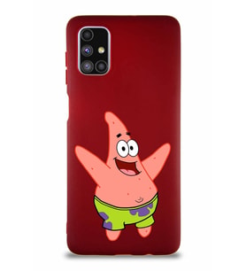 Samsung Galaxy M51 Soft Premier Kapak Patrick Yıldız Tasarımlı Silikon Kılıf - Mürdüm (Şeffaf)