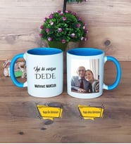 Dedeye Hediye Kupa Bardak Mavi Fotoğraflı Doğum Günü Babalar Günü Hediyesi