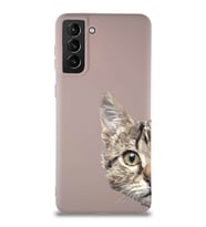 Samsung Galaxy S21 Plus Soft Premier Kapak Catface Tasarımlı Silikon Kılıf - Pudra (Şeffaf)