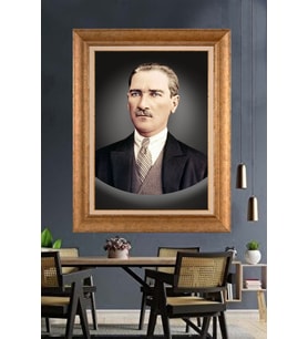 Altın Varaklı Çerçeveli Paspartulu Atatürk Tablo nh314 (Gold)