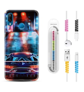 Huawei P20 Lite Mate 10 20 Lite Pro P40 Lite KılıfKablo Koruma Spiral Silikon Neon Cars 1724