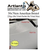 Amerikan Bristol Karton 50x70 cm 50 Adet 220 gr Bir Tarafı Parlak Bir Tarafı Mat Kağıt Biristol Karton (Beyaz)