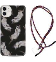 Apple iPhone 11 12 13 Mini Kılıf Boyun Asklı Rasta Silikon Sevimli Kedicikler 1785