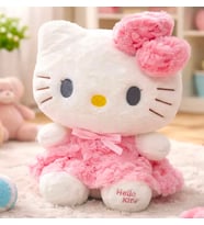 Pembe tüyleri kıvırcık elbiseli ithal hello kitty tokalı 30 cm