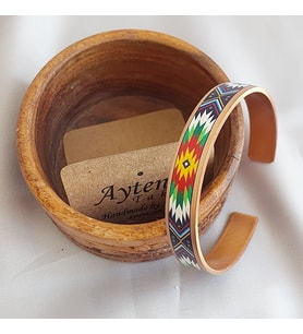 El Yapımı Bakır Bileklik  Etnik Desenli UV Baskı  Unisex Tasarım