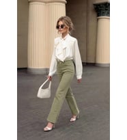 Kadın Yüksek Bel Likralı Wide Leg Haki Jean Pantolon
