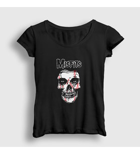 Presmono Kadın Siyah Skull The Misfits T-Shirt 175041tt