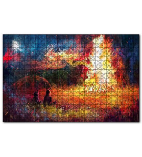 Cakapuzzle Gece Ormanda Kamp Ateşi ve Yüksek Alevler   Puzzle Yapboz MDF (Ahşap) (120 Parça)