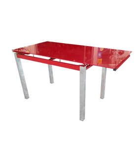 Masa 12360 CAM LAZER YPIŞTIRMA Metal nikelaj ayak Kırmızı TEMPER Cam El Yapım