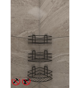 Siyah Yapışkanlı Tek Katlı Köşe Banyo Şampuanlık, Banyo Rafı EK01.S ( 3 Adet )