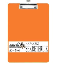 Kapaksız A5 Küçük Boy 1 Adet Renkli Kapaksız Sekreterlik Klipsli Metal Mekanizmalı 80 Yaprak Kapasiteli Ofis Turuncu