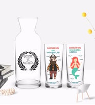 BK Gift Kişiye Özel Renkli Baskılı Masanın En Yakışıklısı - En Güzel Kadını Tasarımlı İkili Rakı Bardağı ve Karaf Hediye Seti-1 (Model 1)