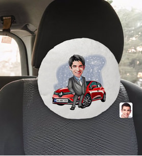 BK Gift Kişiye Özel Plakalı Erkek Renault Clio Karikatürlü Yuvarlak Araç Koltuk Yastığı-2