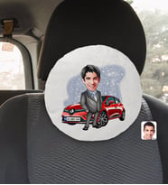 BK Gift Kişiye Özel Plakalı Erkek Renault Clio Karikatürlü Yuvarlak Araç Koltuk Yastığı-2