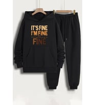 Unisex Fine Baskılı Eşofman Takımı (Siyah)