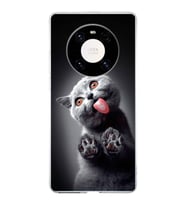 PrintiFy Huawei Mate 40 Pro ile Uyumlu 1mm Slim Fit Kedi 2 050c Baskılı Şeffaf  Kılıf