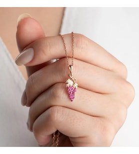 Vaoov 925 Ayar Gümüş Pembe Taşlı Üzüm Hediye Kolye (Rose)