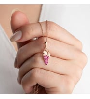 Vaoov 925 Ayar Gümüş Pembe Taşlı Üzüm Hediye Kolye (Rose)