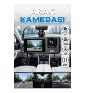 3 Kameralı Araç DVR Kayıt Cihazı Ön İç Arka Kamera 1080P Ekranlı Güvenlik Sistemi