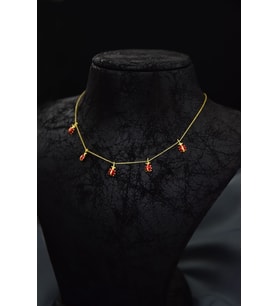 925 Ayar Gümüş Gold Kaplama Mineli Sıralı Uğur Böceği Kolye