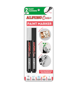 Alpino Crea+ Paint Marker Tüm Yüzeyler İçin Boyama Markörü Siyah-Beyaz 2'li Blister 