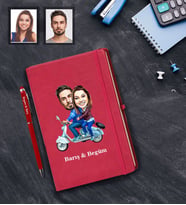 Kişiye Özel Vespa Motorcu Sevgili Karikatürlü Kırmızı Defter Kalem Hediye Seti  Mod-2