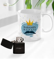Bk Gift Kişiye Özel Babalar Günü Tasarımlı Kupa Bardak ve Benzinli Çakmak Seti-2, Babaya Hediye , Babalar Günü Hediyesi