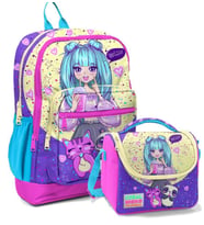 Coral High Mor Pembe Anime Okul Sırt ve Beslenme Çantası Seti - Kız Çocuk - Dört Bölmeli