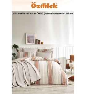 Özdilek Calista 7 Parça Yatak Örtülü (Pamuklu) Gelin Seti-Bej