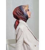 Afvente Abstrakt Desen Kırmızı Pamuk Eşarp (Bordo-Krem)