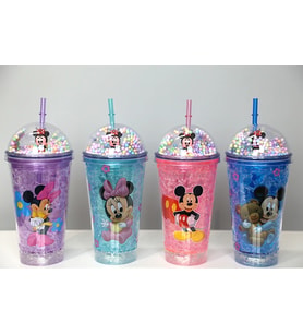 Sevimli Mickey Mouse Işıklı Pipetli Boncuklu Suluk & Bardak 400 Ml Alk3147