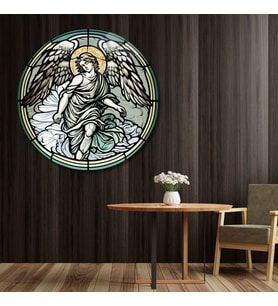 Yuvarlak Temperli Gerçek Cam Tablo Archangel Michael Tasarımı