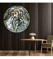 Yuvarlak Temperli Gerçek Cam Tablo Archangel Michael Tasarımı