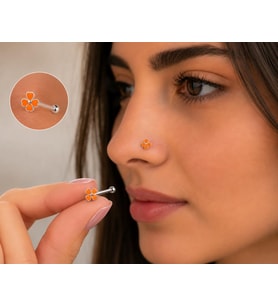 925 Ayar Gümüş Burun Hızması Turuncu Çiçek Desenli Minimal Nose Stud Kadın Erkek Unisex 8 mm