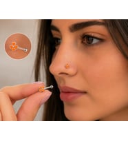 925 Ayar Gümüş Burun Hızması Turuncu Çiçek Desenli Minimal Nose Stud Kadın Erkek Unisex 8 mm